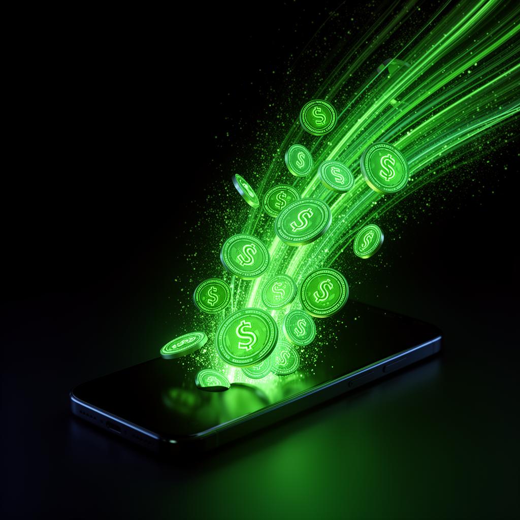 Cashback iGreen — moedas saindo do celular representando ganhos por indicação